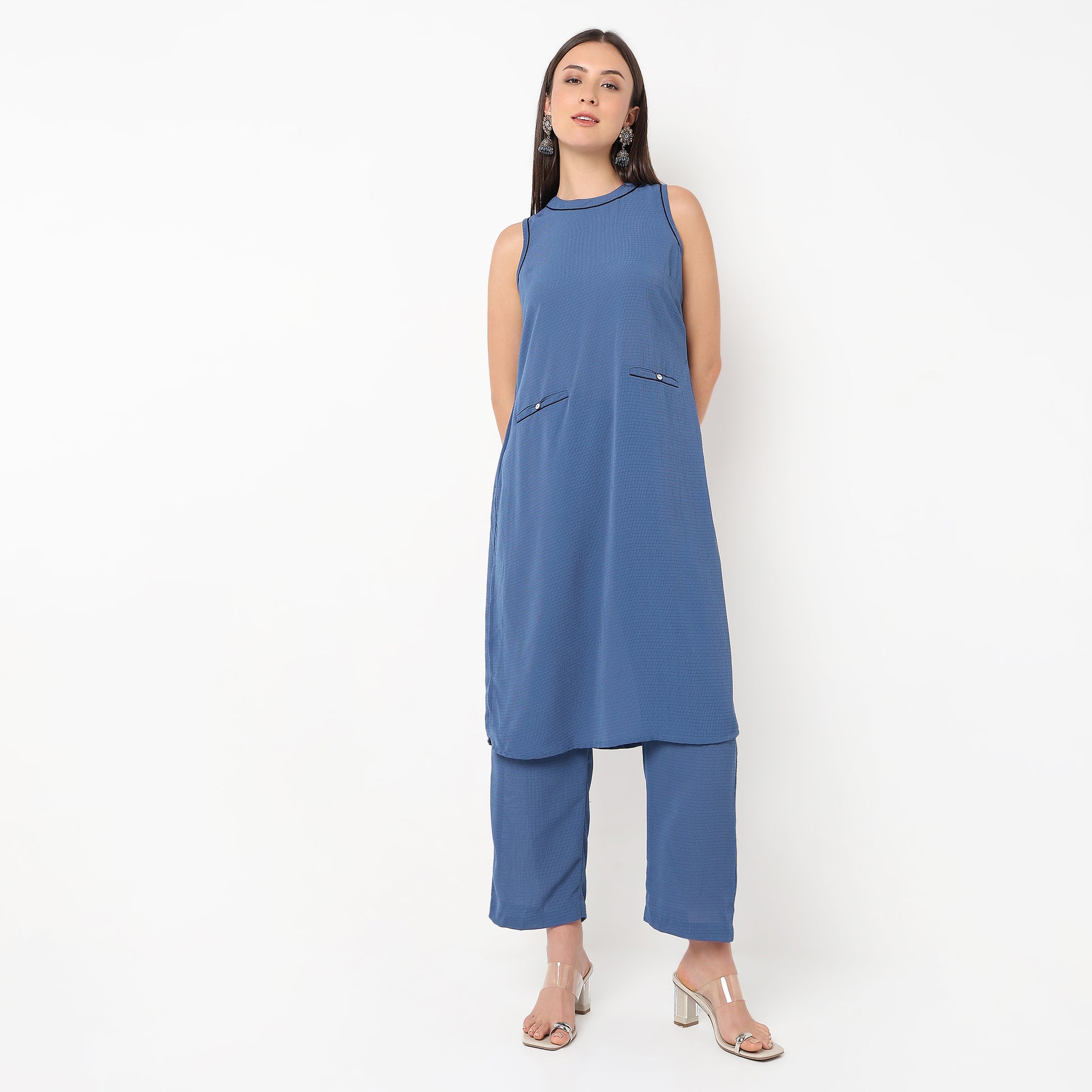 Straight Fit Solid Workwear Kurta with Pant Set