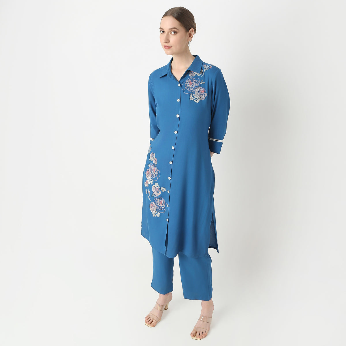 Straight Fit Embroidered Kurta with Pant Set