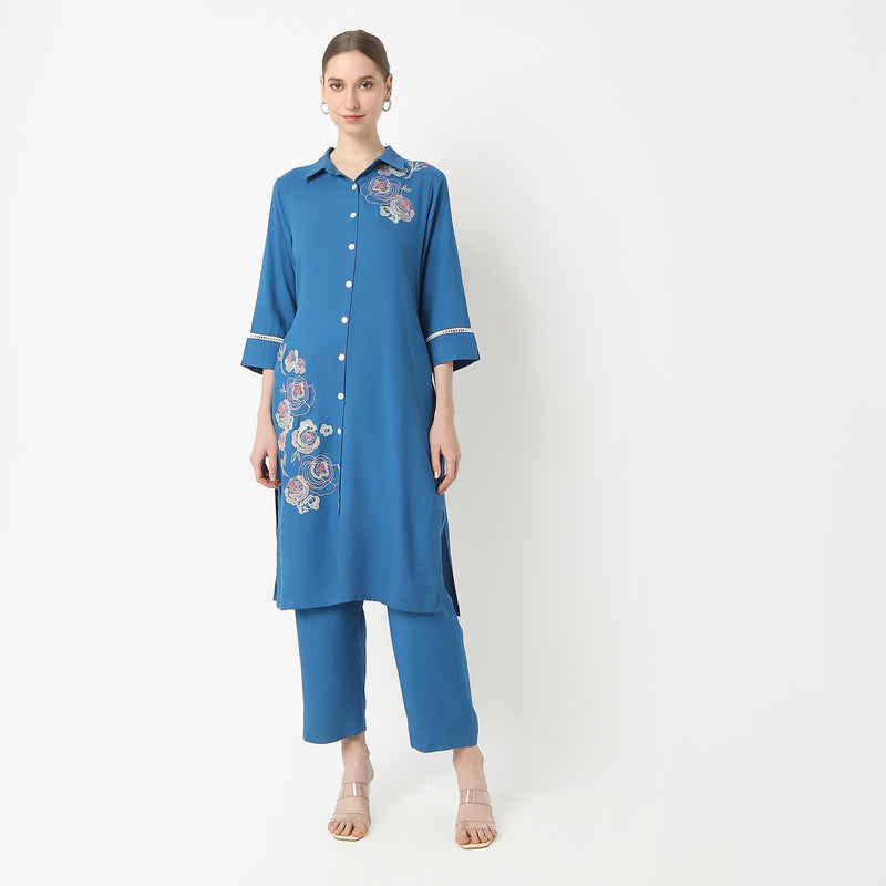 Straight Fit Embroidered Kurta with Pant Set