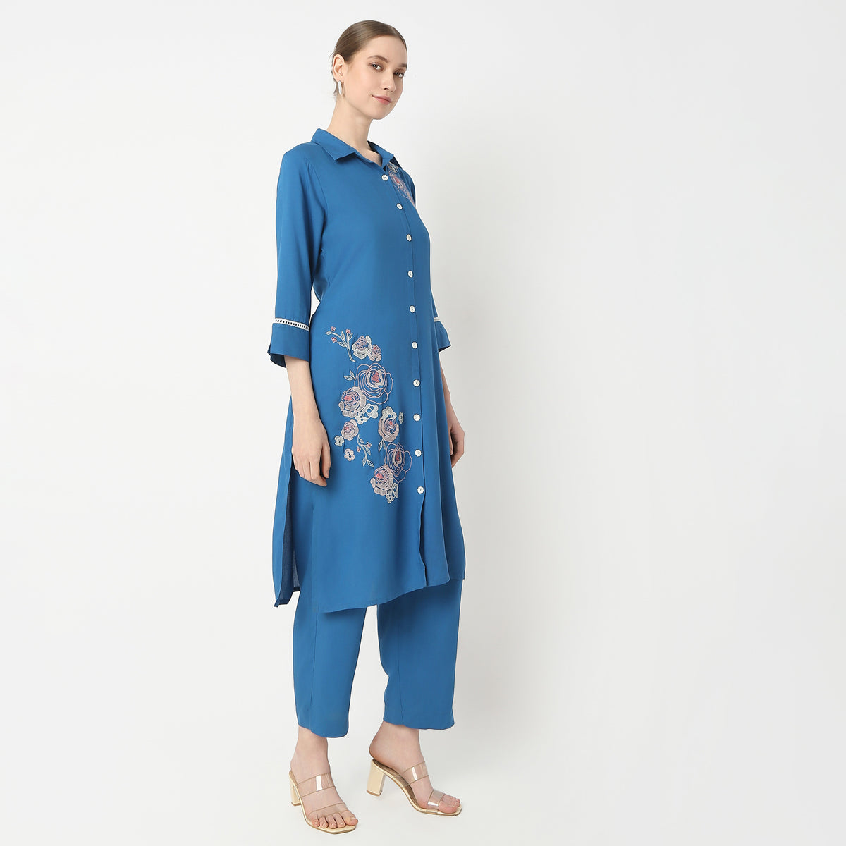 Straight Fit Embroidered Kurta with Pant Set