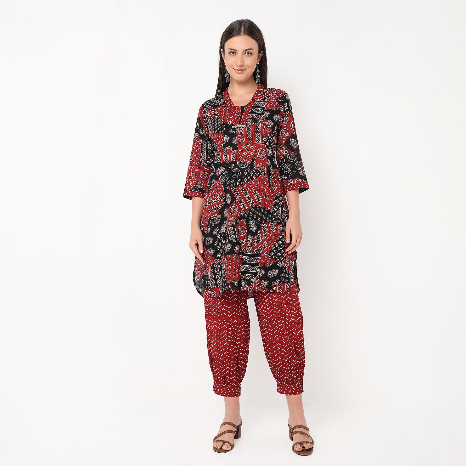 Printed V-Neck Kurta Set