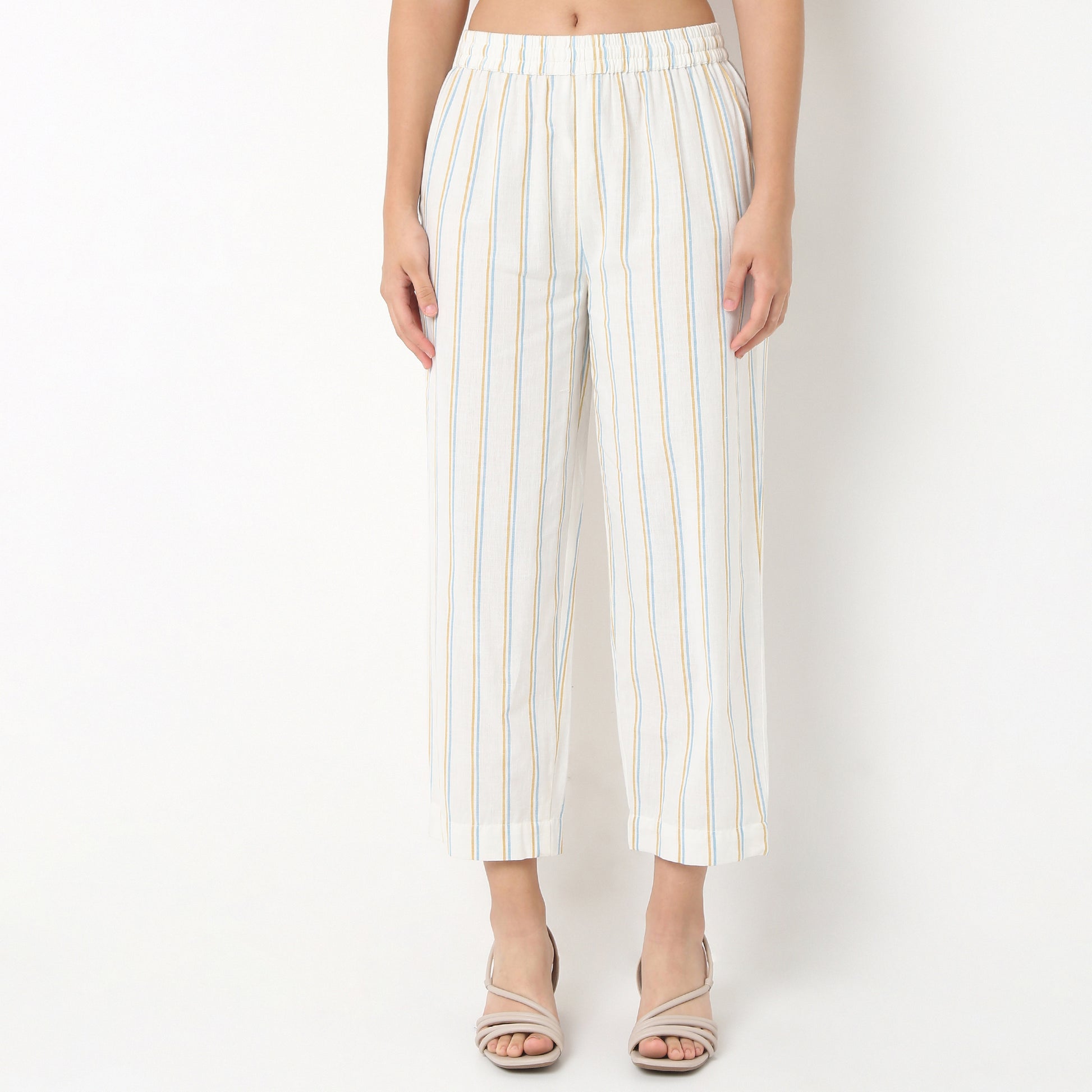 Striped Lapel Collar Kurta With Pant Set