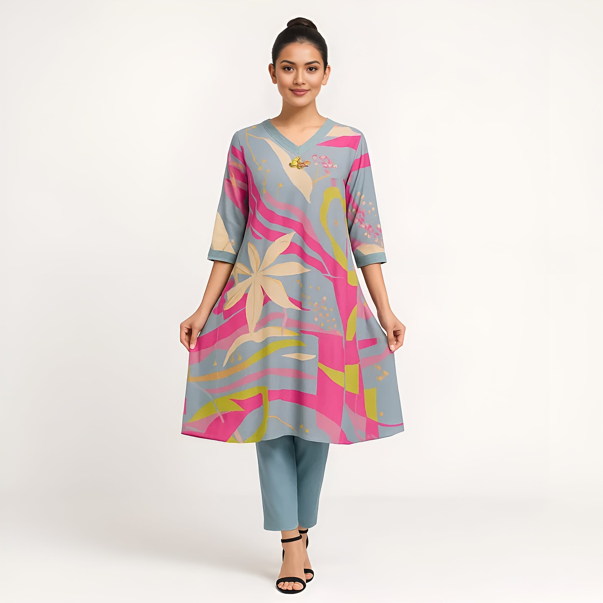 V-Neck Cotton Kurta and Pant Set