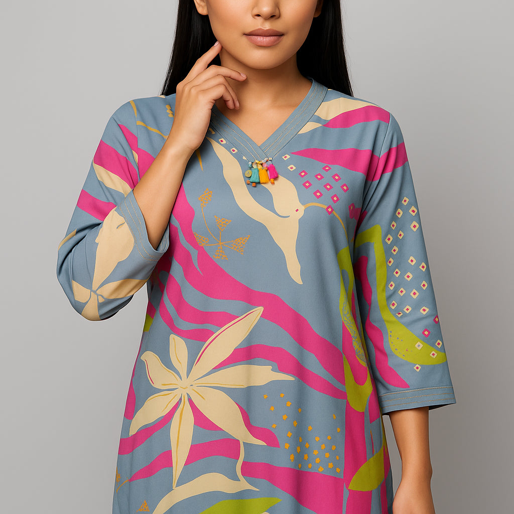 V-Neck Cotton Kurta and Pant Set