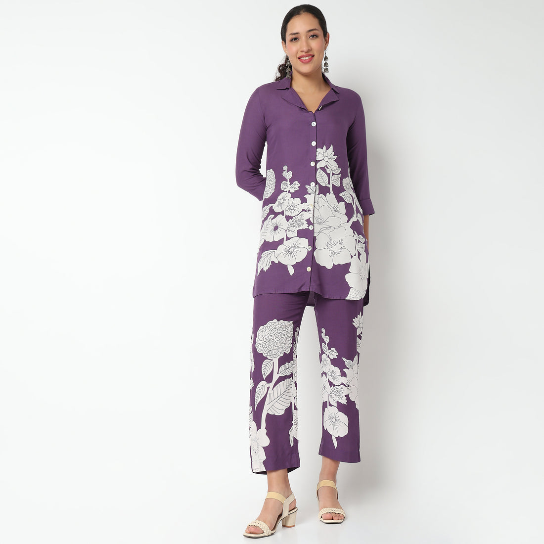 Printed Full Placket Kurta and Pant Cord set