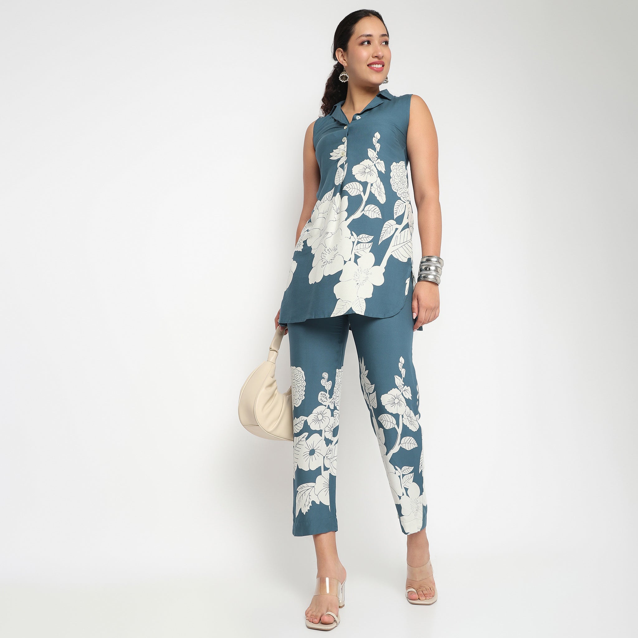 Printed Half Placket Kurta and Pant Cord set