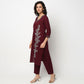 Buy Women Straight Fit Embroidered Three-Fourth Sleeve Kurta with Pant Set  - Style Union