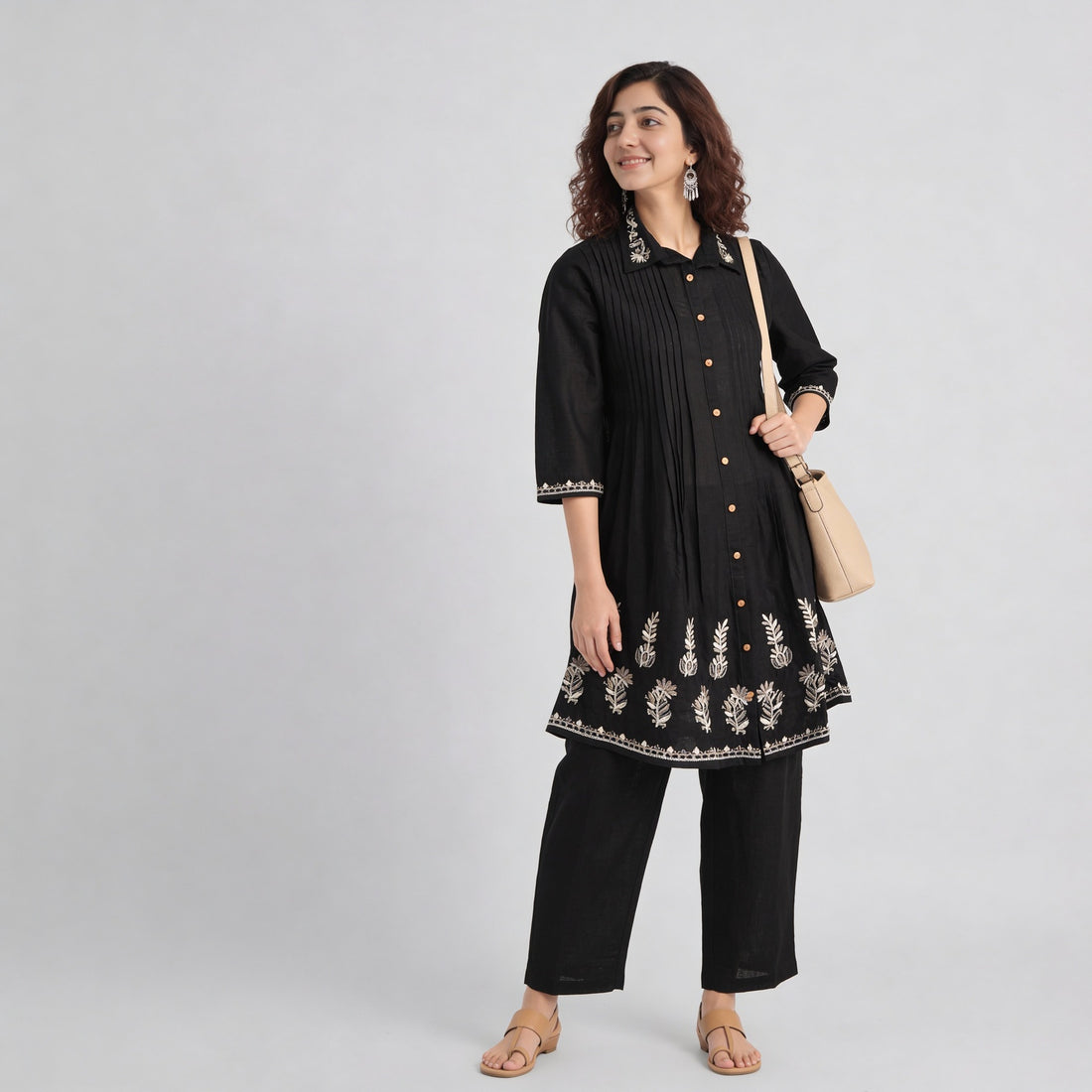 Cotton Printed A Line Kurta with Pant Set