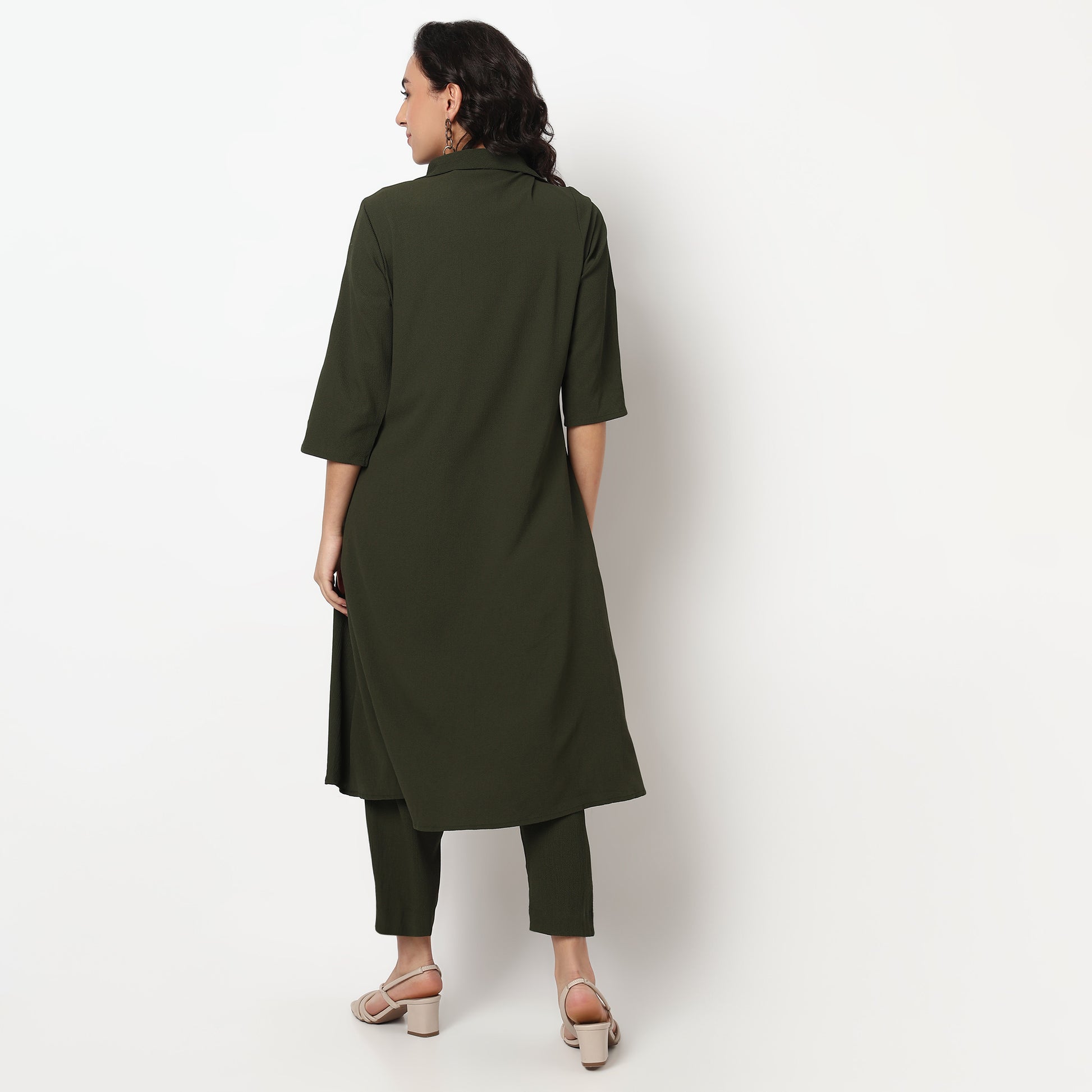 Buy Women Flare Fit Solid Three-Fourth Sleeve Kurta with Pant Set  - Style Union