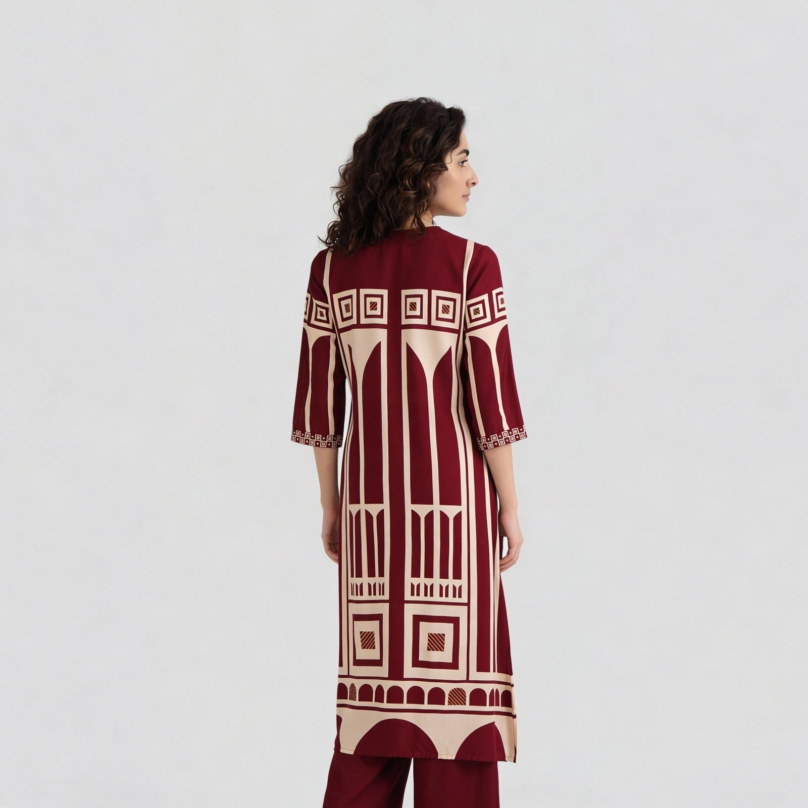 Printed V-Neck A-Line Kurta with Pant Set