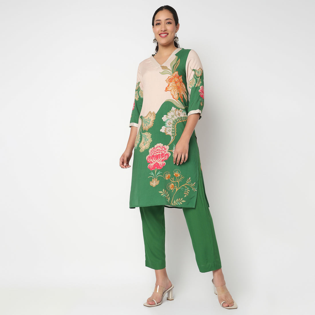 Printed V Neck Kurta and Pant Cord set