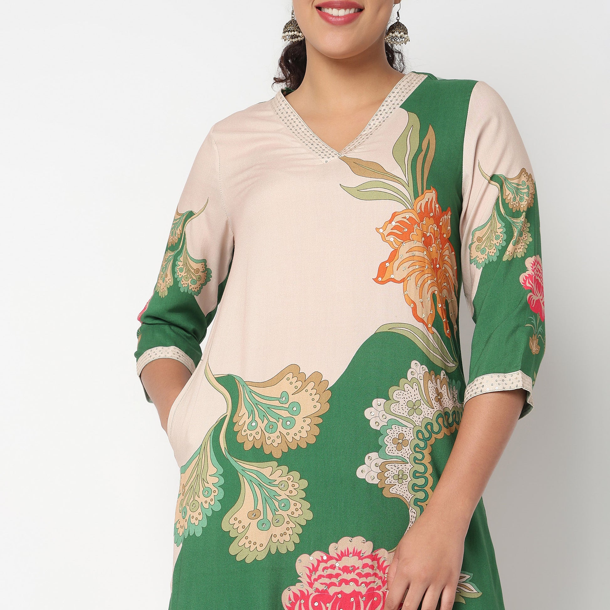 Printed V Neck Kurta and Pant Cord set