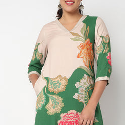 Printed V Neck Kurta and Pant Cord set