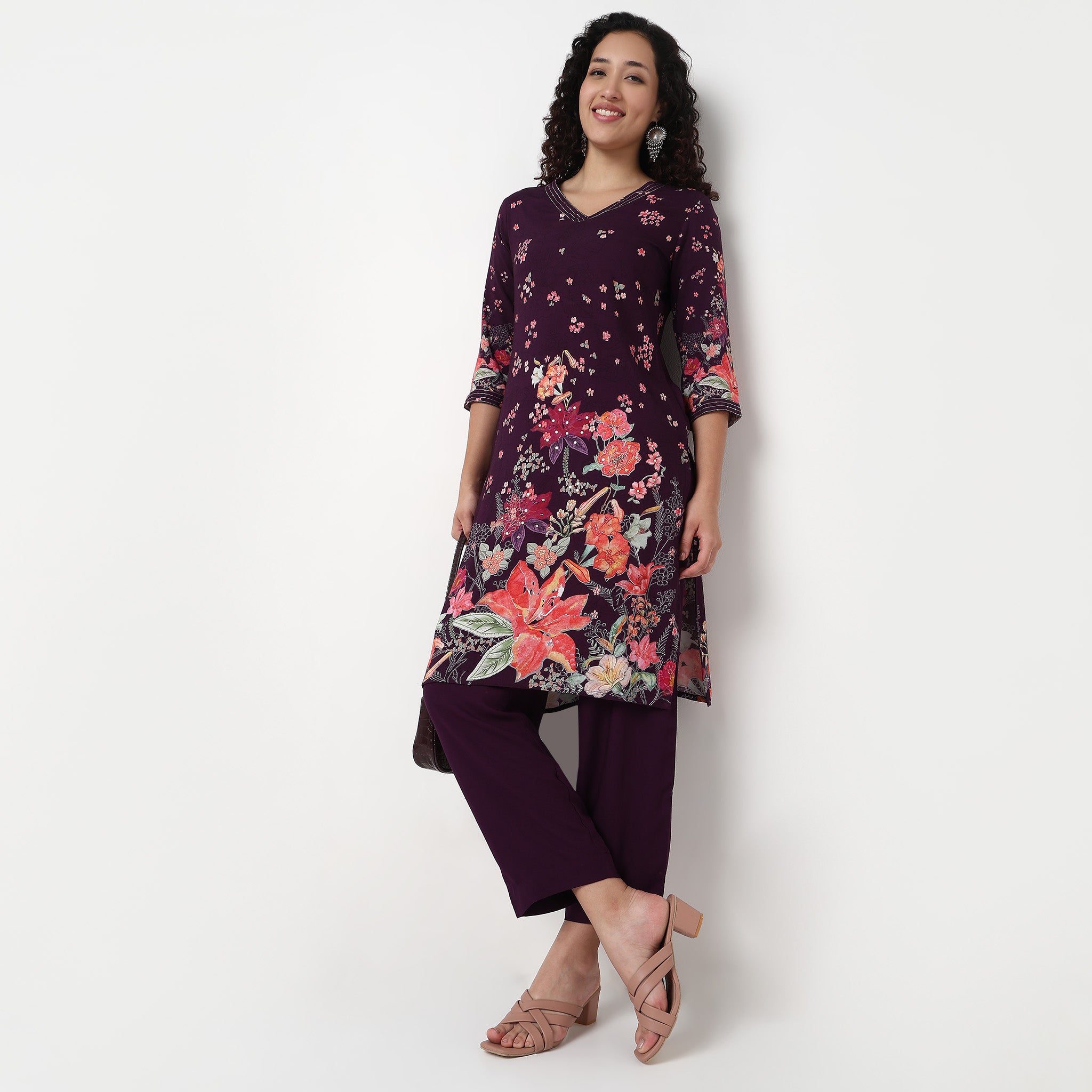 V-Neck Printed Kurta and Pant Set