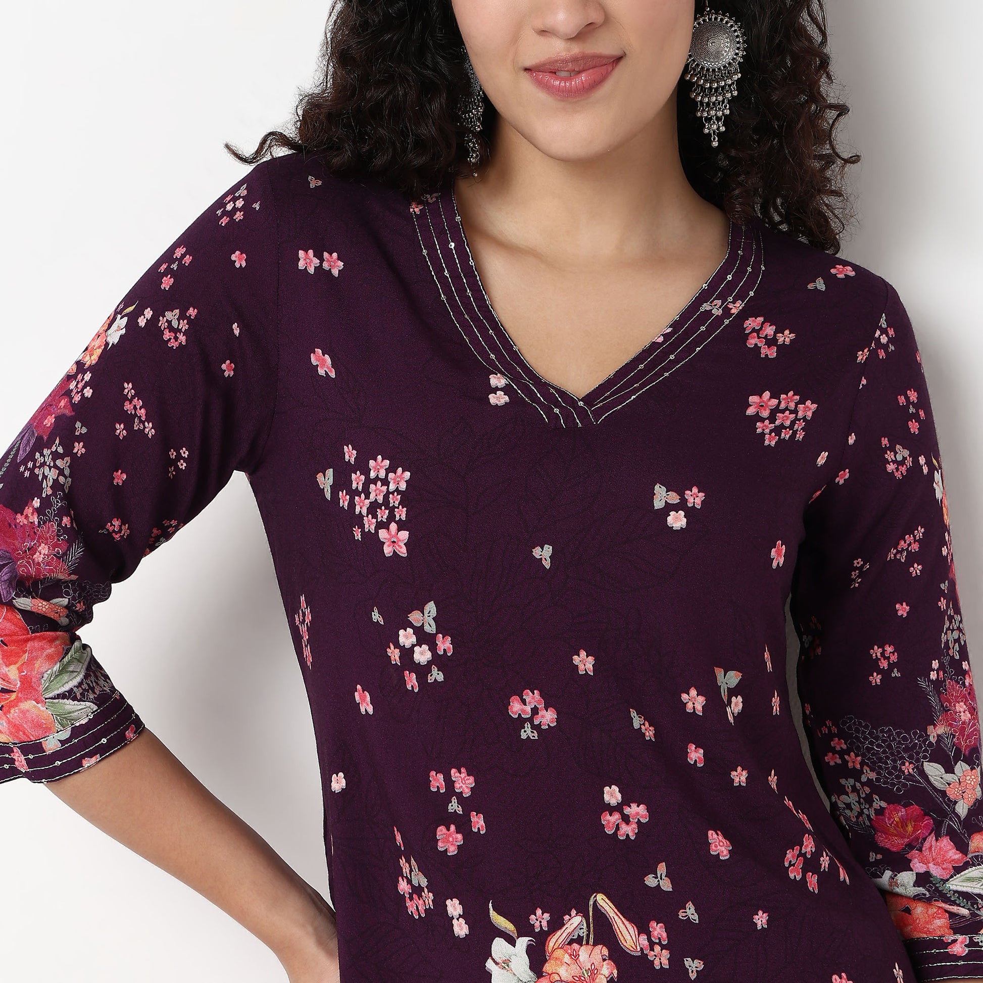 V-Neck Printed Kurta and Pant Set