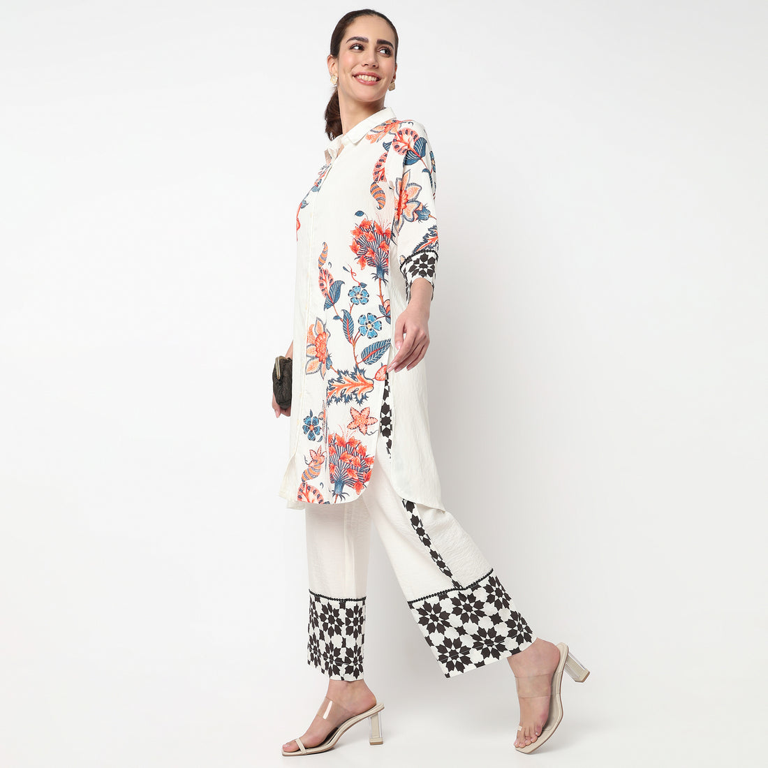 Printed Collar Kurta with Pant Set