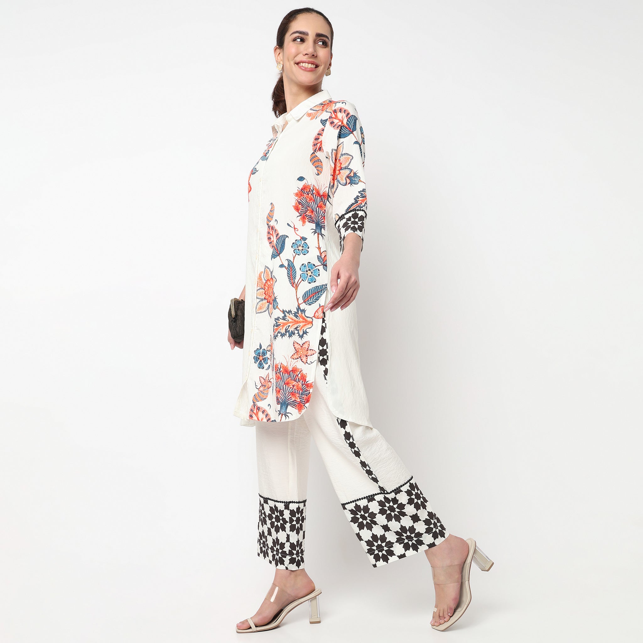 Printed Collar Kurta with Pant Set