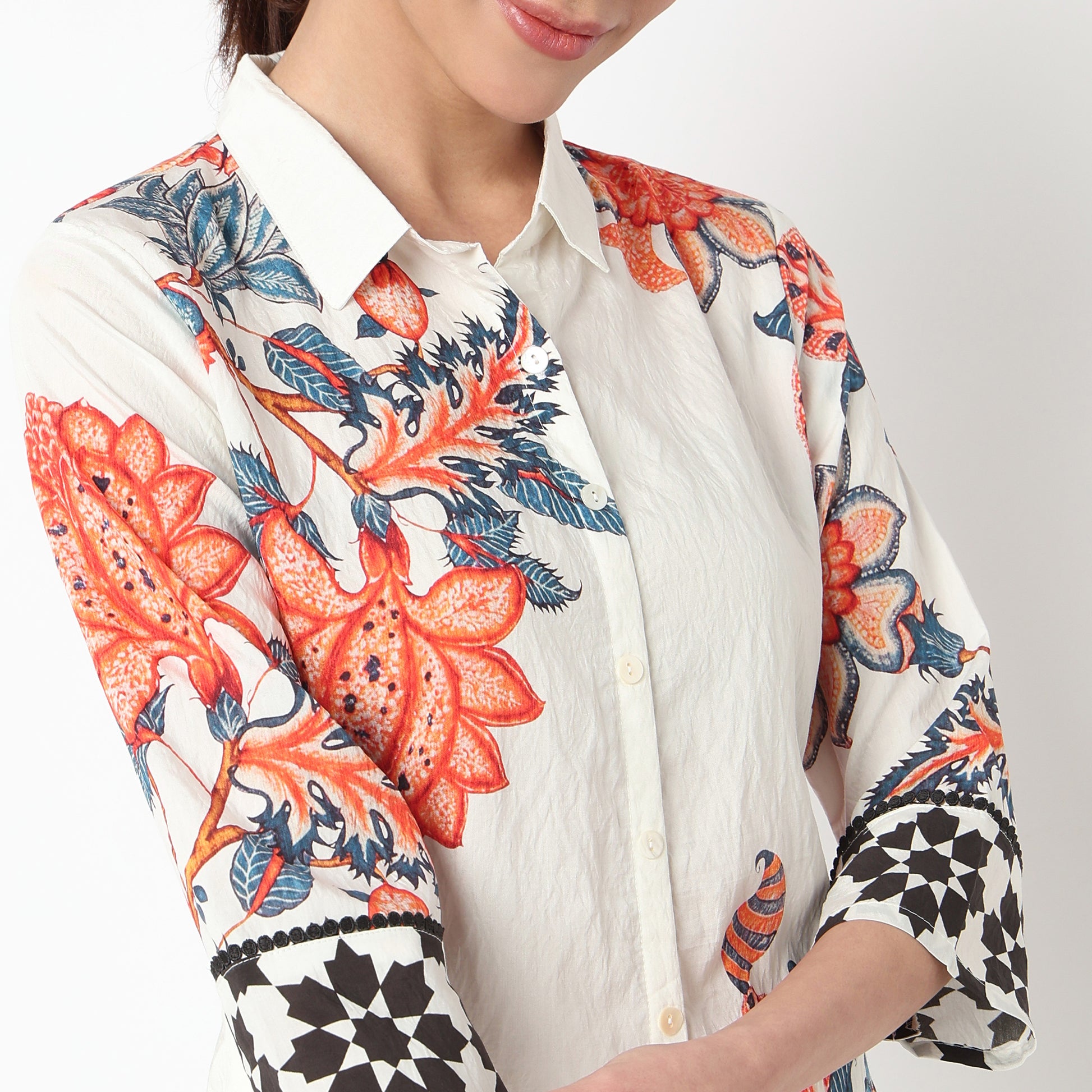 Printed Collar Kurta with Pant Set