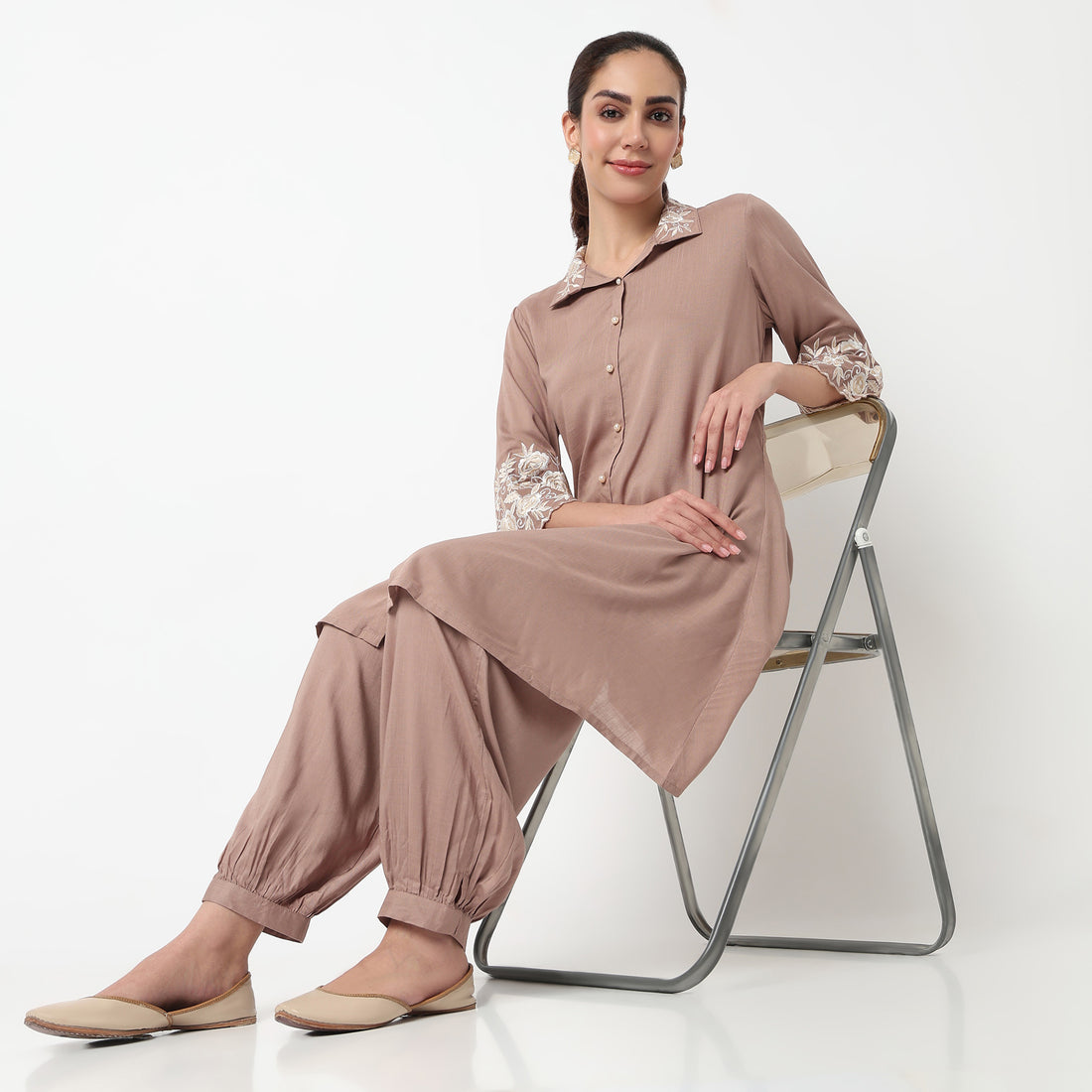 Embroidered Collar Kurta with Pant Set