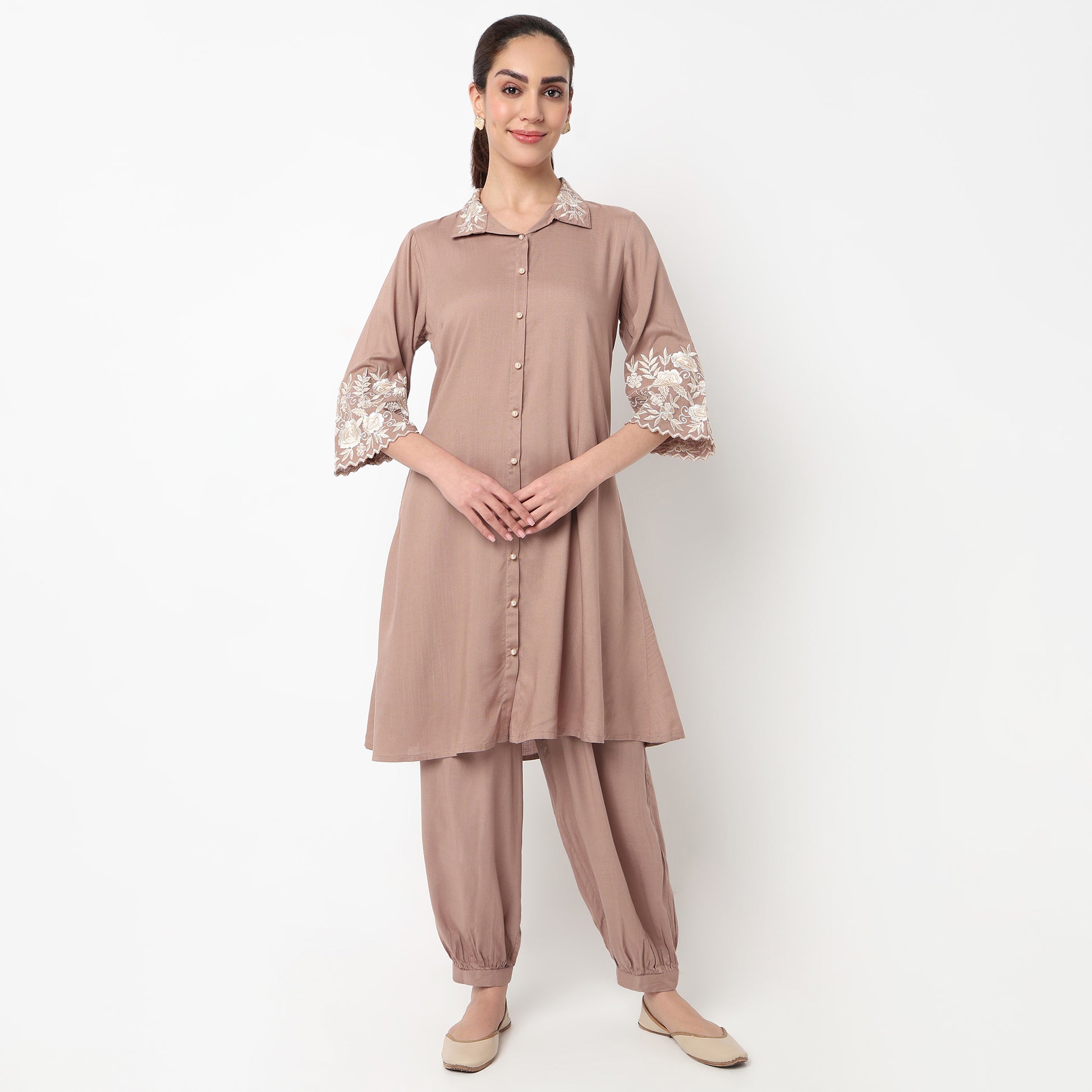 Embroidered Collar Kurta with Pant Set