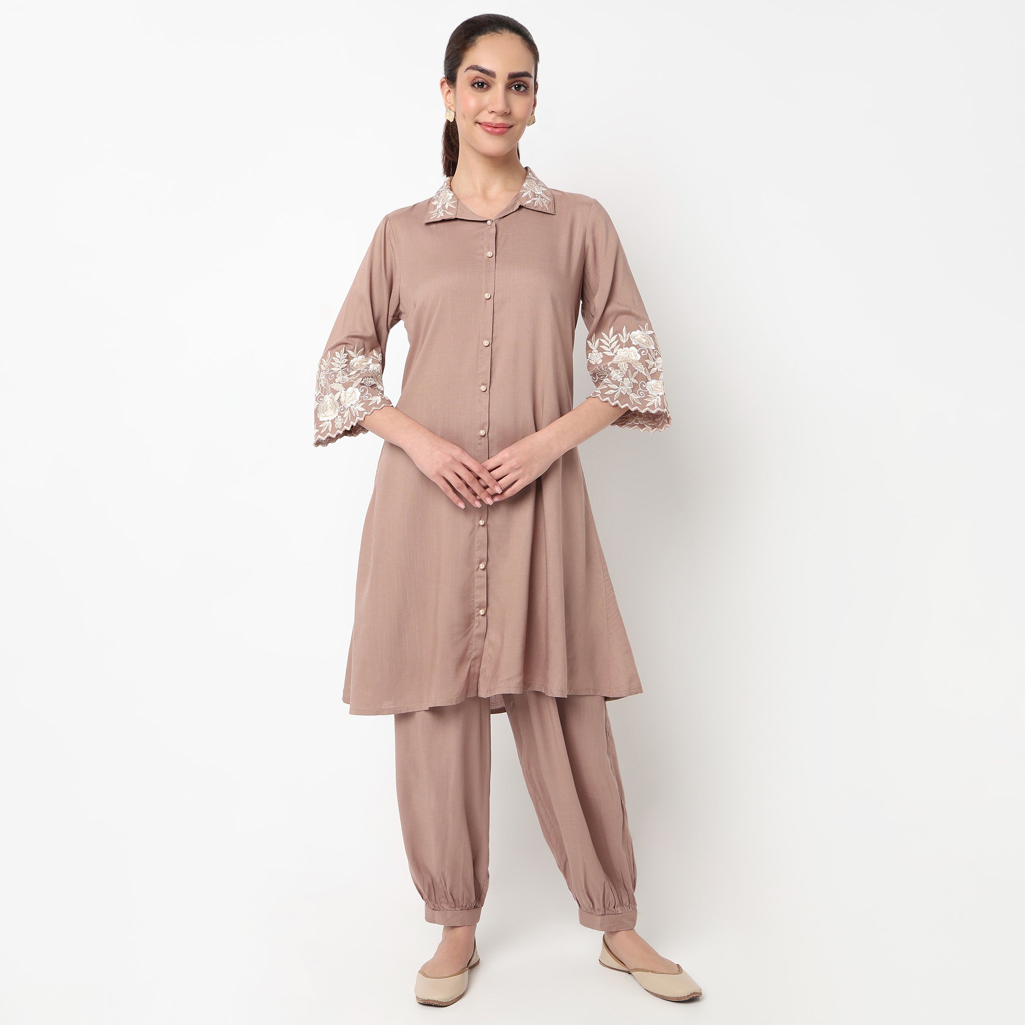 Embroidered Collar Kurta with Pant Set