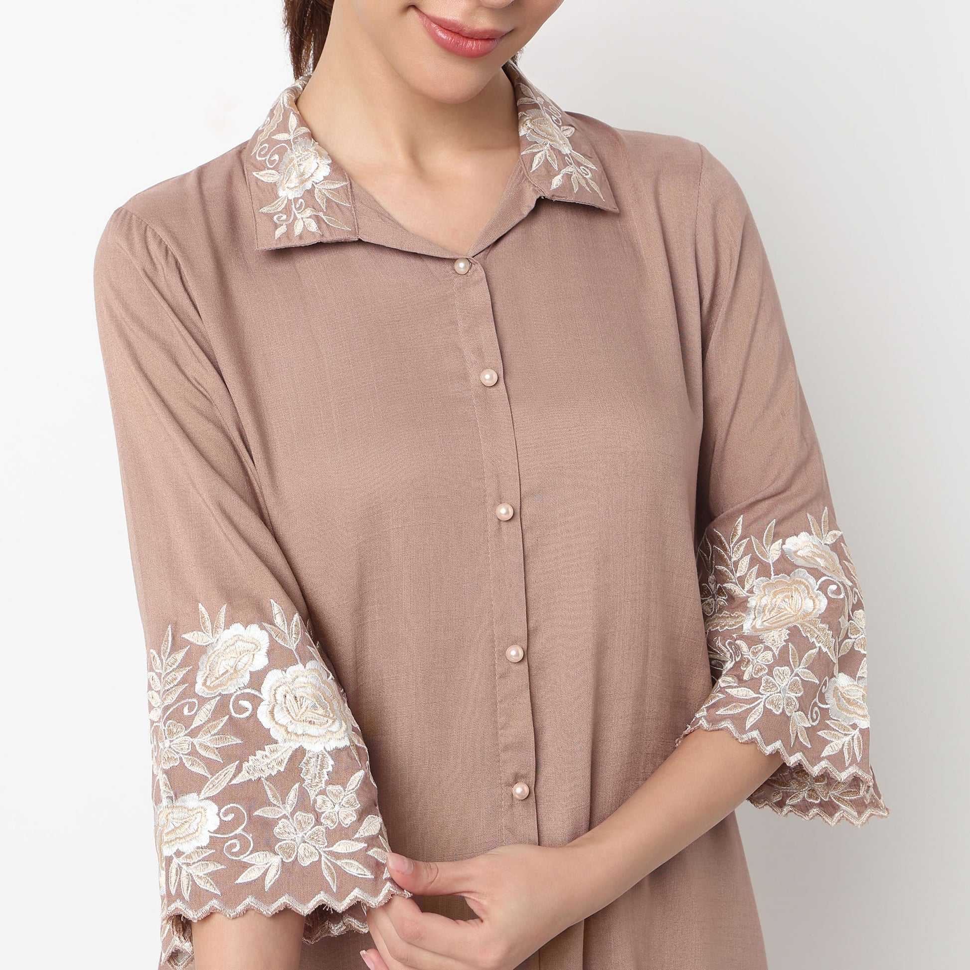 Embroidered Collar Kurta with Pant Set