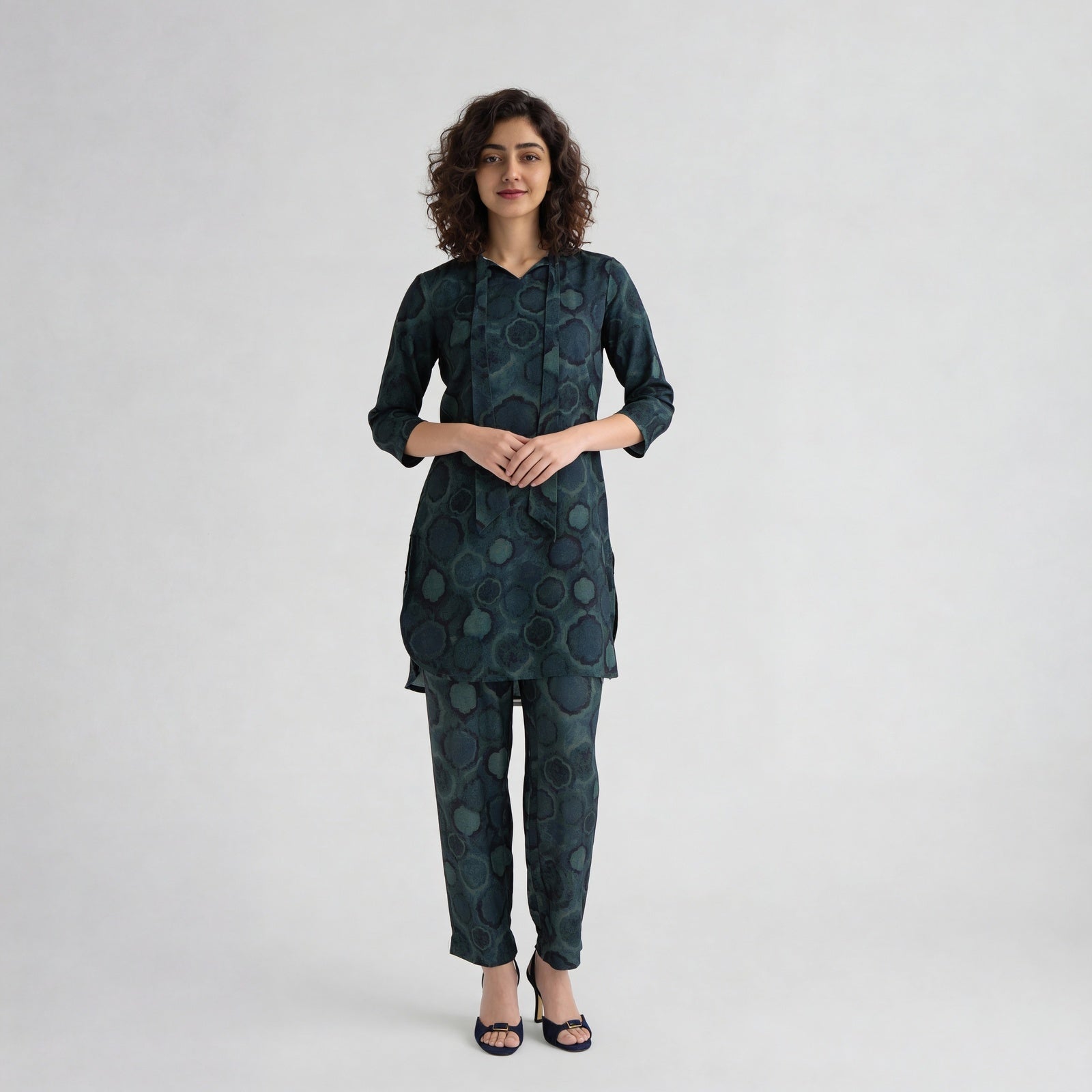 Printed Tie-Up Neck Straight Kurta with Pant Set
