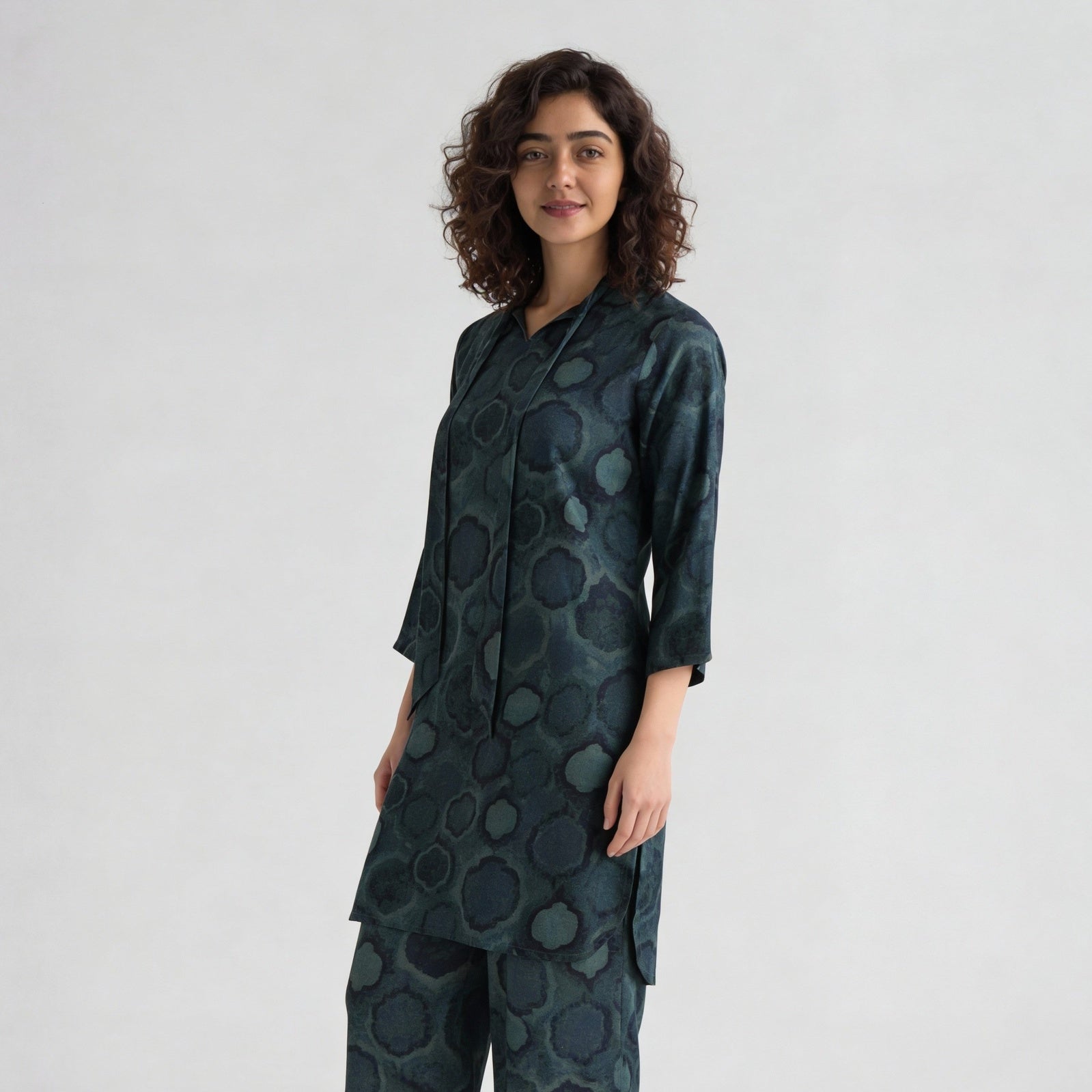 Printed Tie-Up Neck Straight Kurta with Pant Set