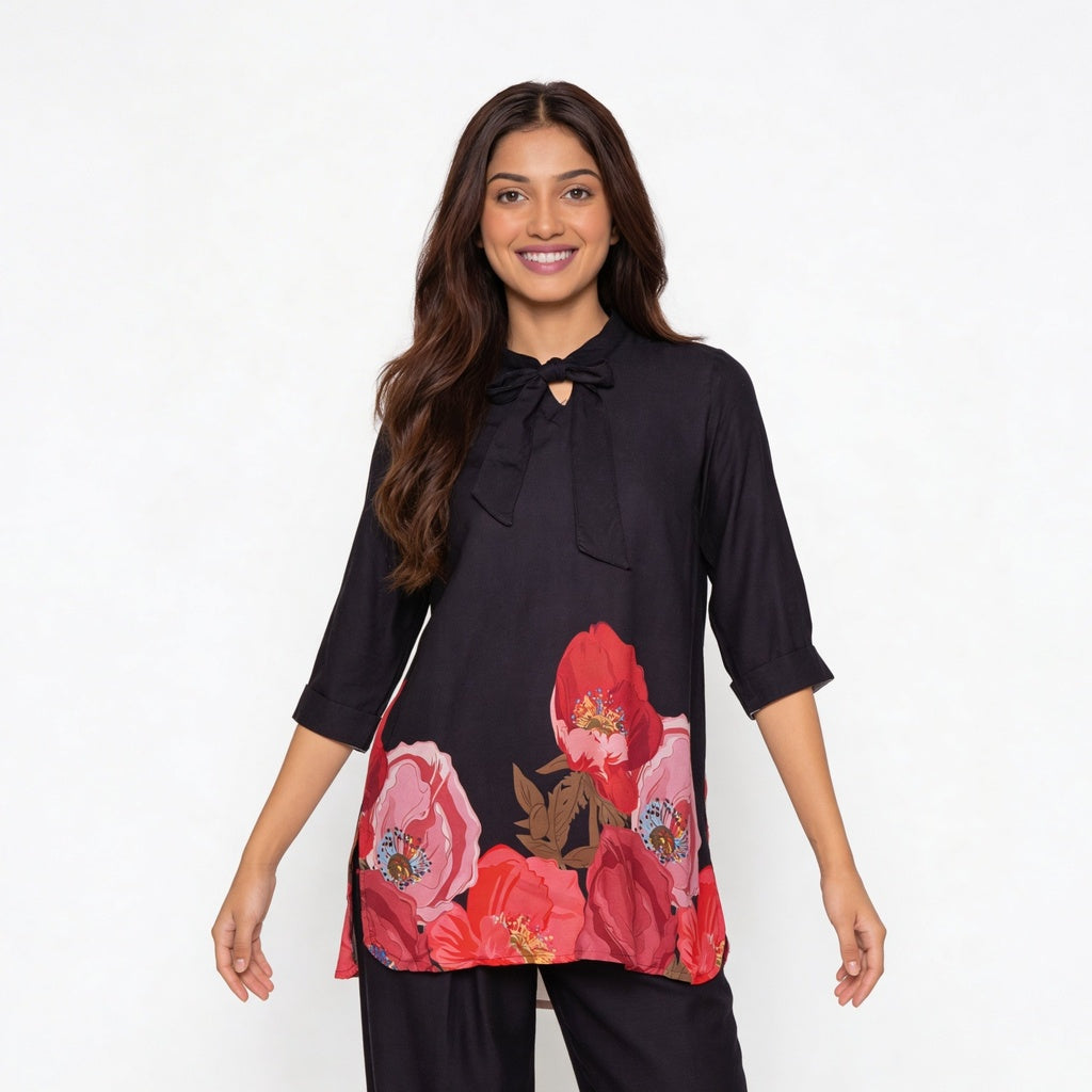 Printed Tie-Up Kurta with Pant Set