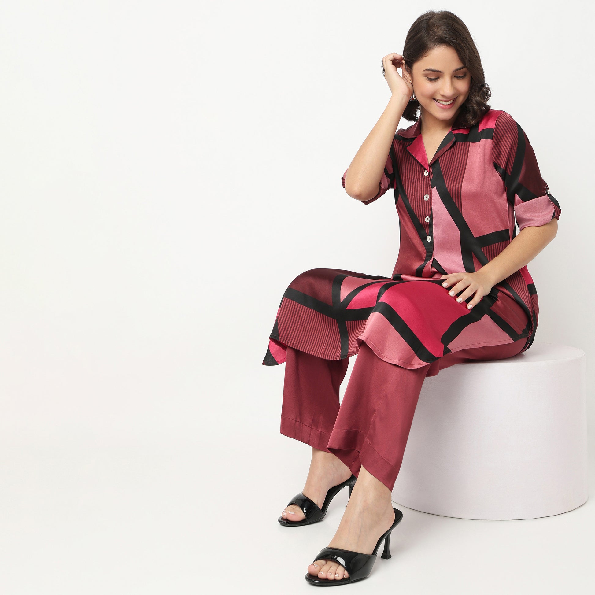 Printed Camp Collar Kurta with Pant Set