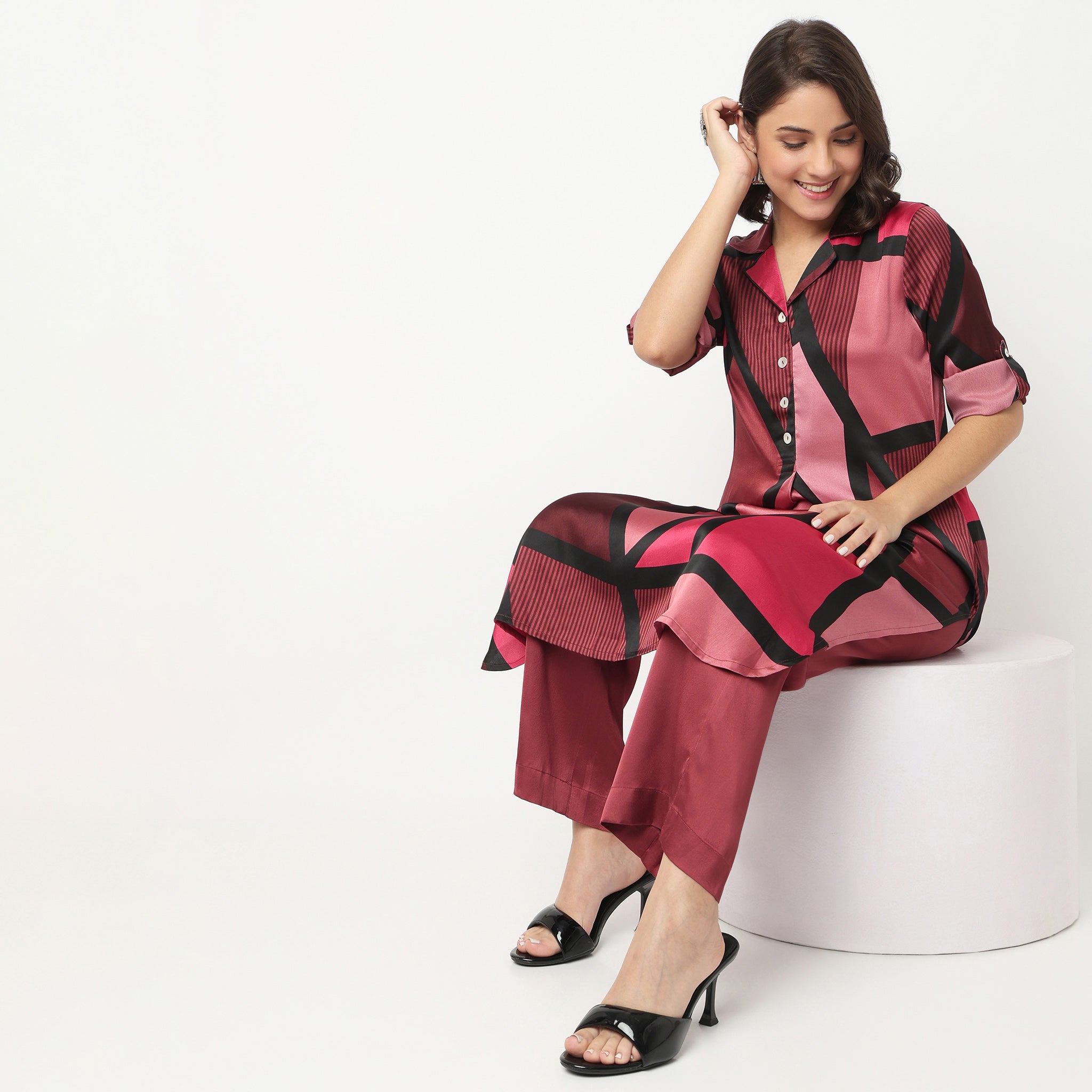 Printed Camp Collar Kurta with Pant Set