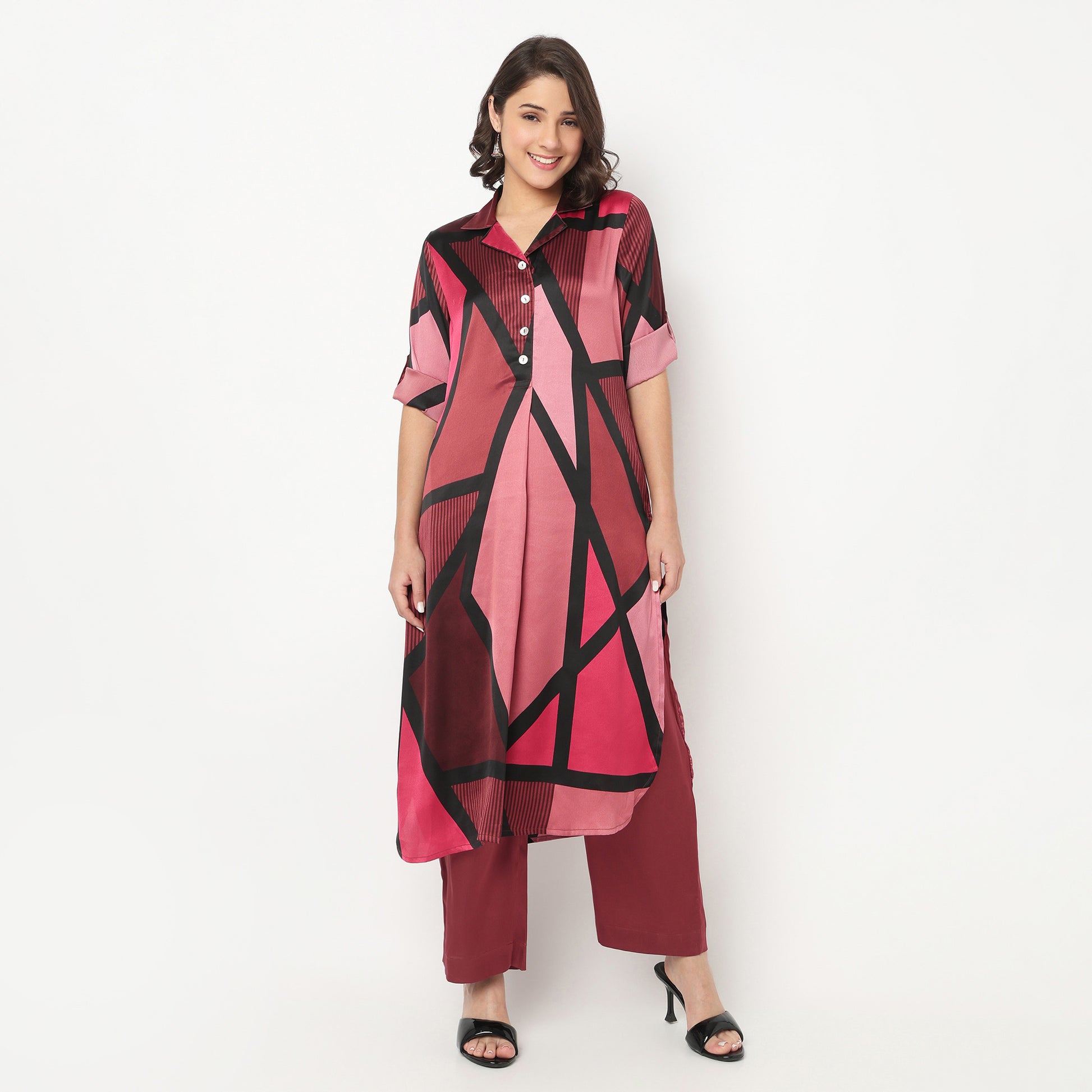 Printed Camp Collar Kurta with Pant Set