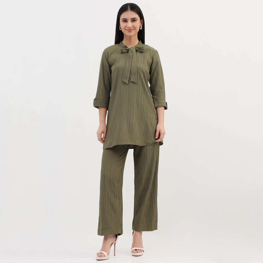 Structured Tie-Up Kurta with Pant Set