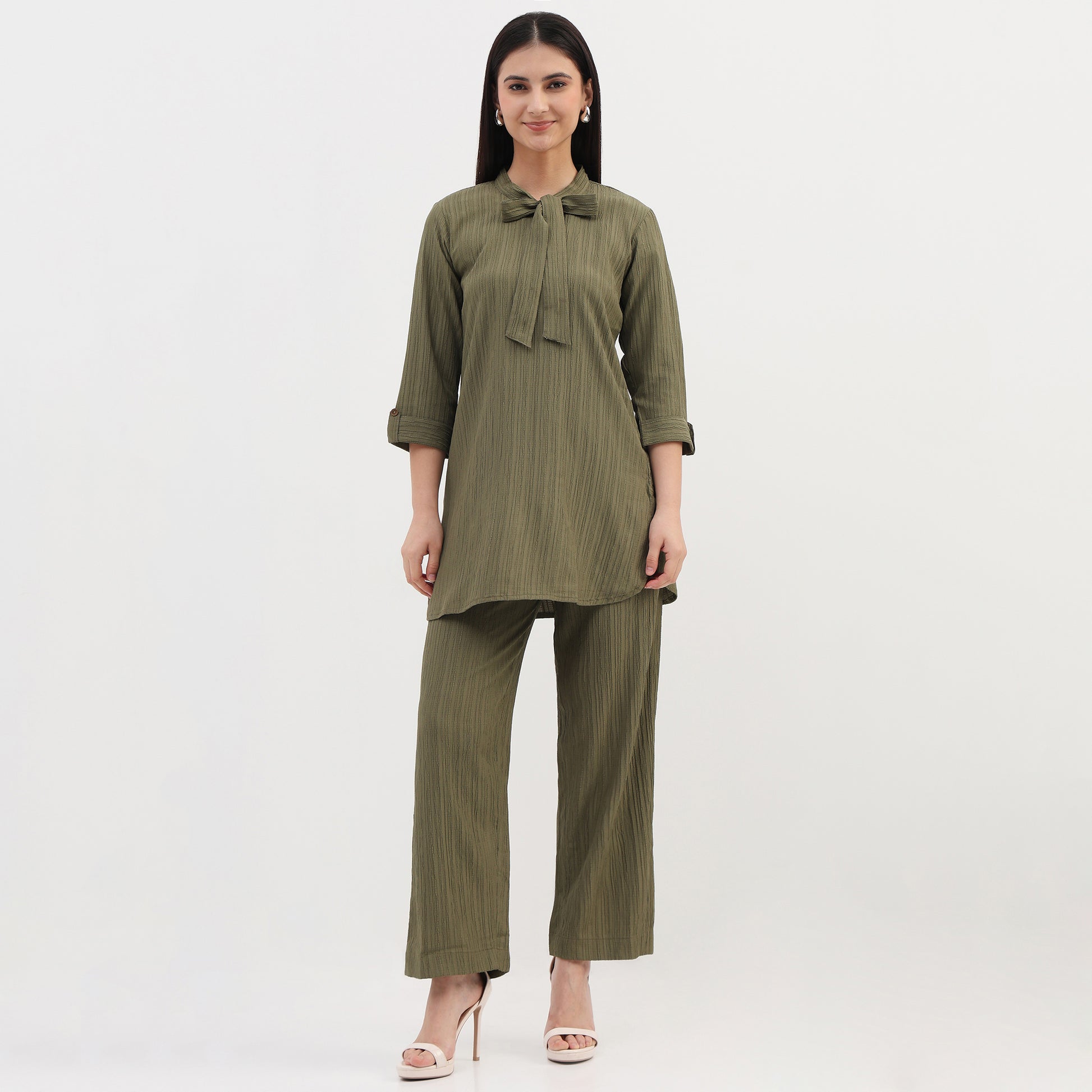 Structured Tie-Up Kurta with Pant Set