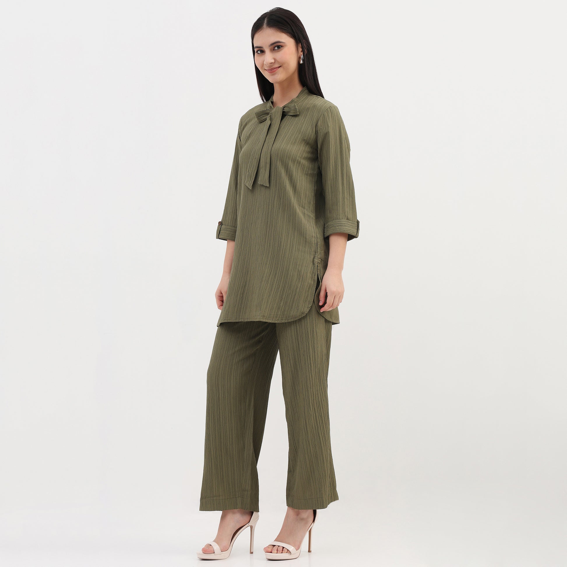 Structured Tie-Up Kurta with Pant Set