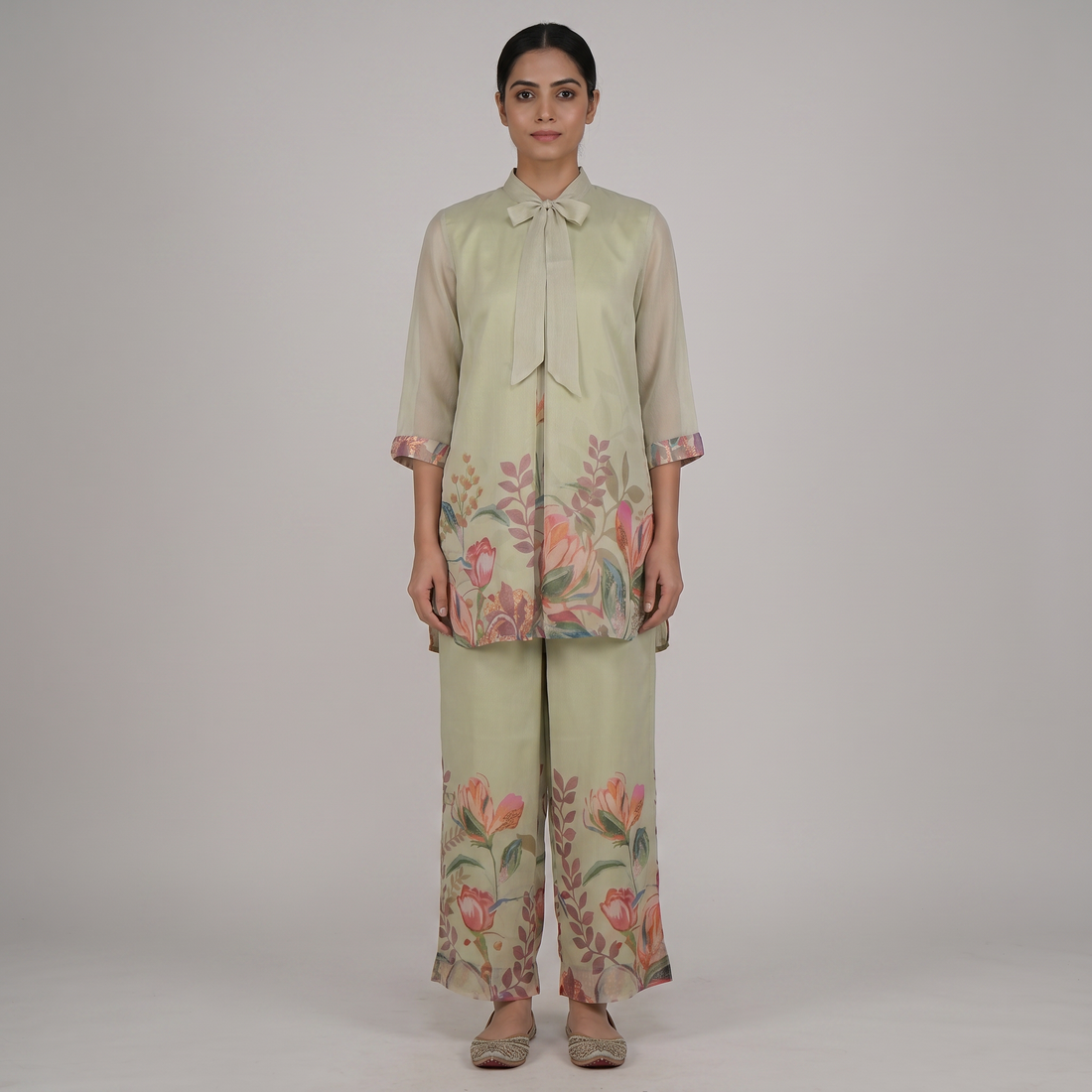 Printed Tie Up Straight Kurta with Pant Set