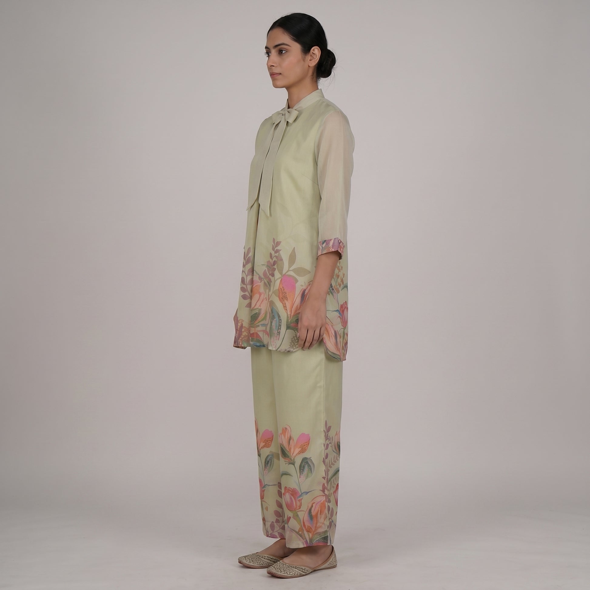 Printed Tie Up Straight Kurta with Pant Set