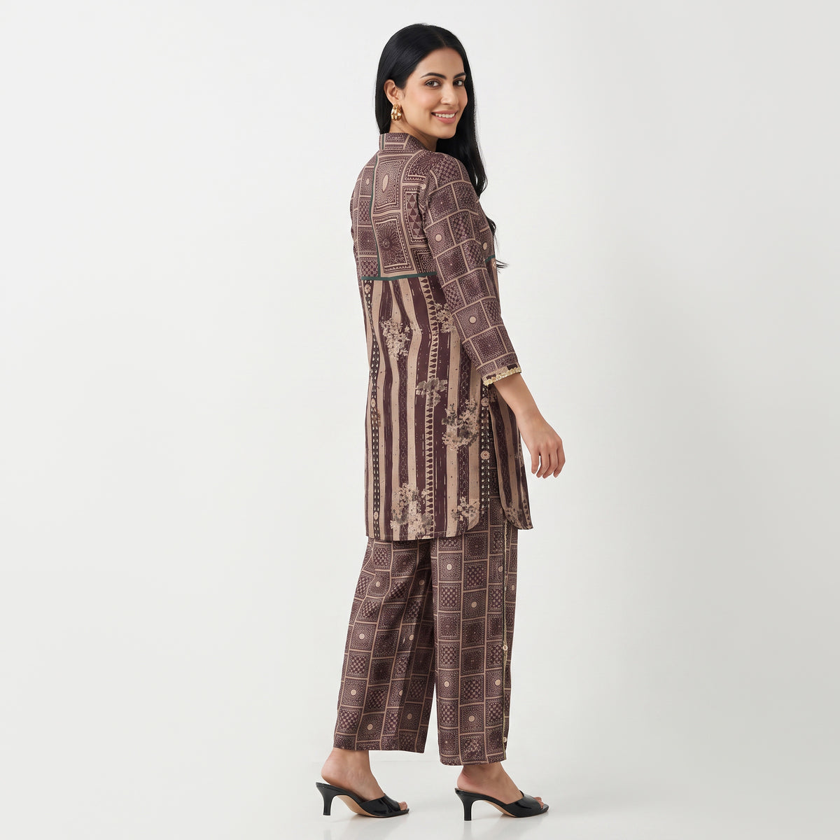 Printed Shirt Collar Straight Ethnic Sets