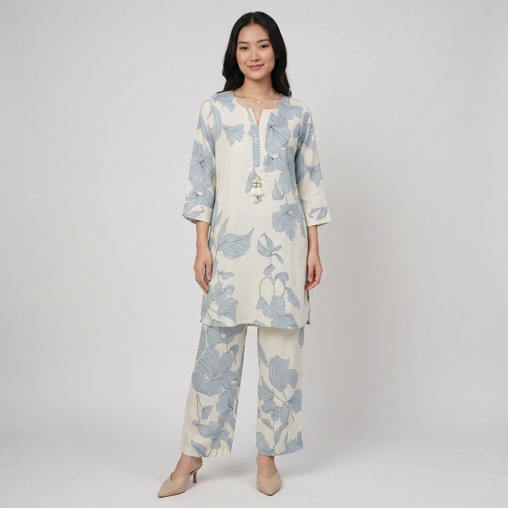 Printed Round Neck Kurta with Pant Set