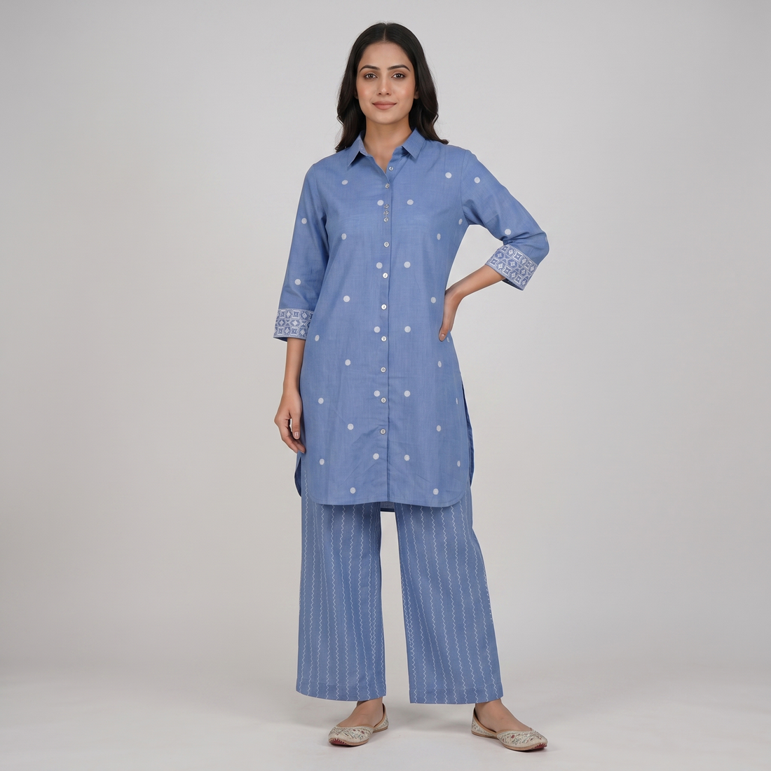 Cotton Embroidered Kurta with Pant Set