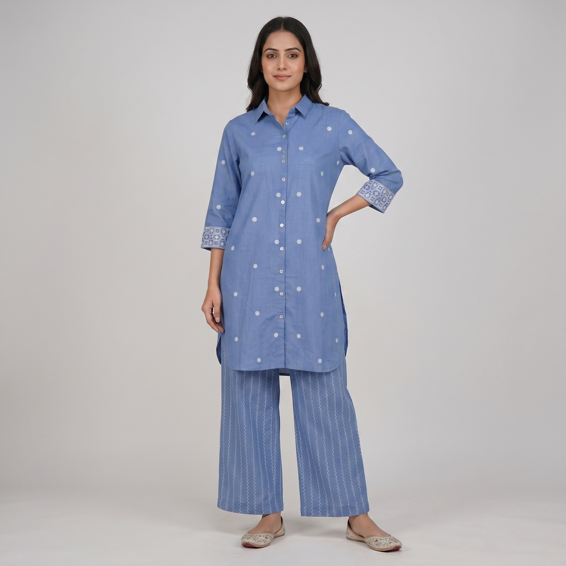 Cotton Embroidered Kurta with Pant Set
