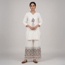 Printed V-Neck Top with Pant Set