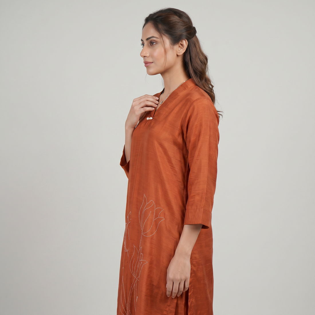 Printed V-Neck Kurta with Pant Set