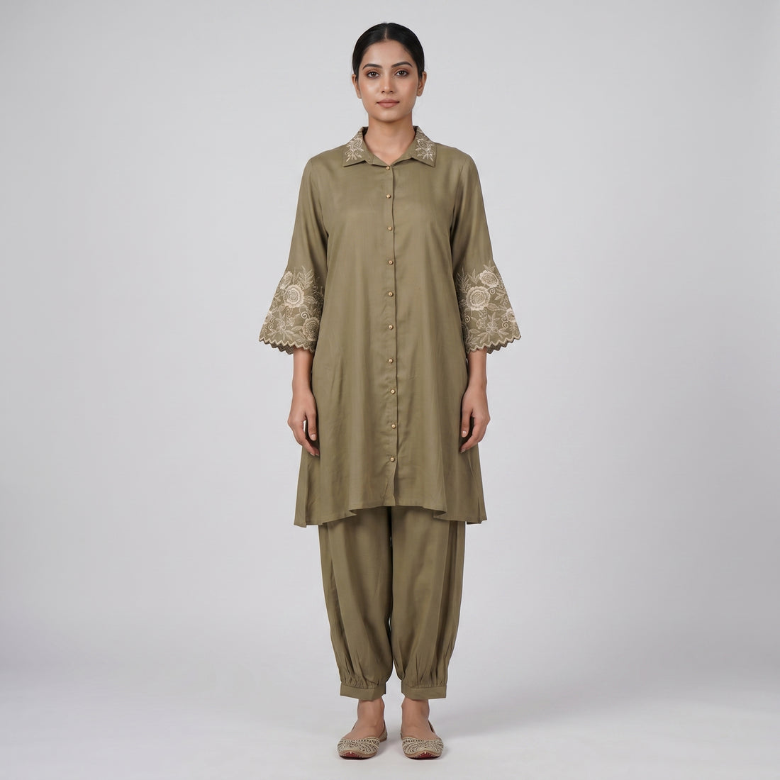 Embroidered A-Line Kurta with Pant Set