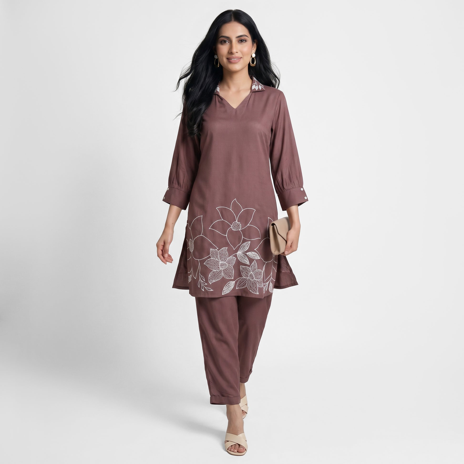 Embroidered Straight Kurta with Pant Set