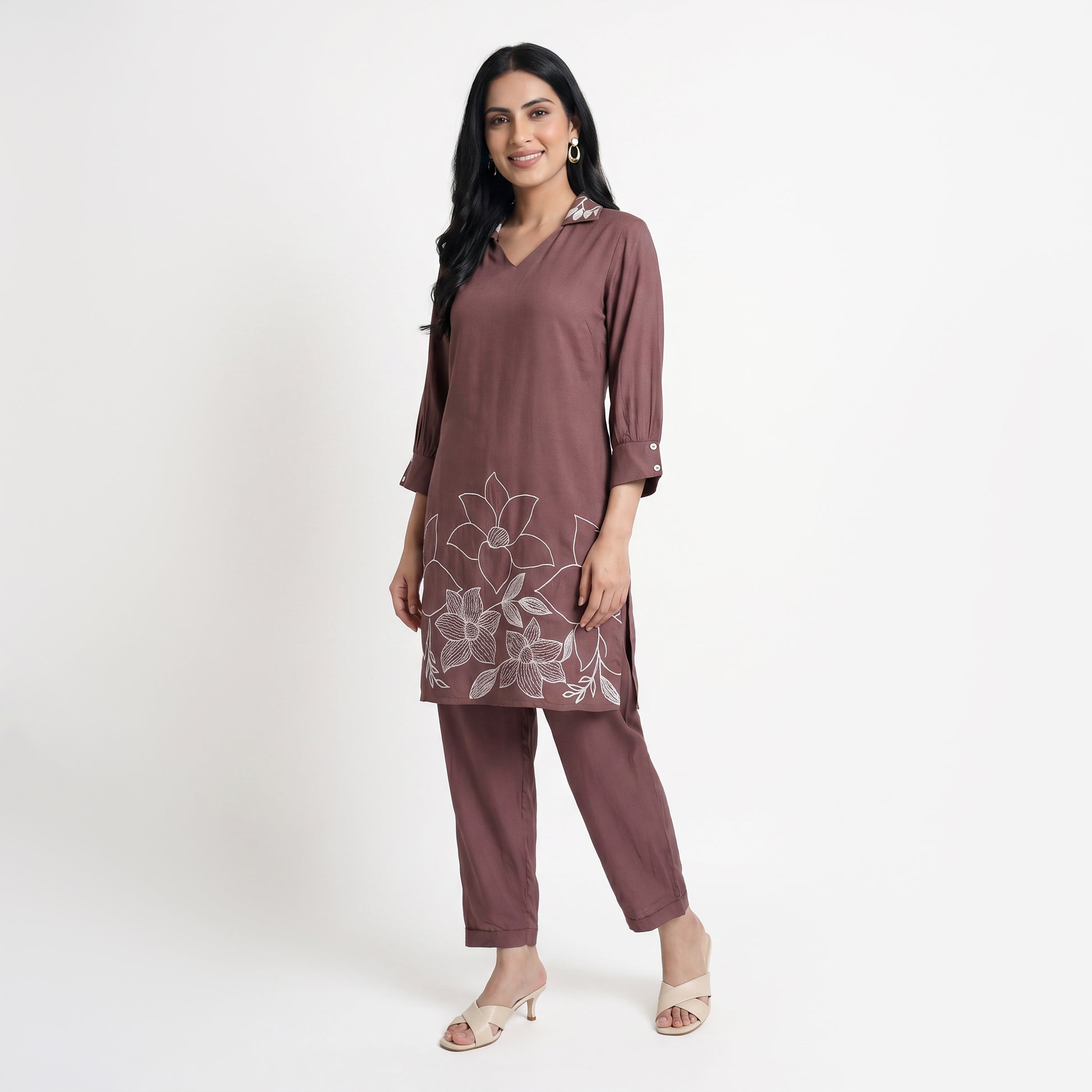Embroidered Straight Kurta with Pant Set