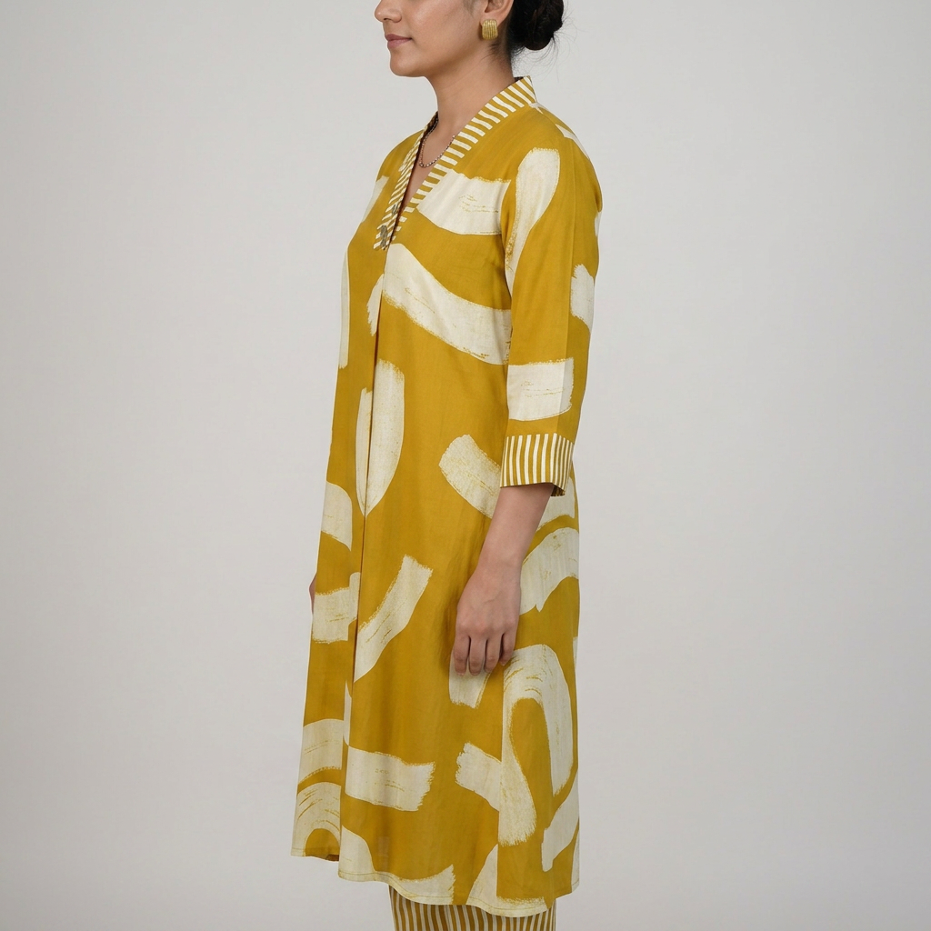 Printed V-Neck Kurta with Pant Set