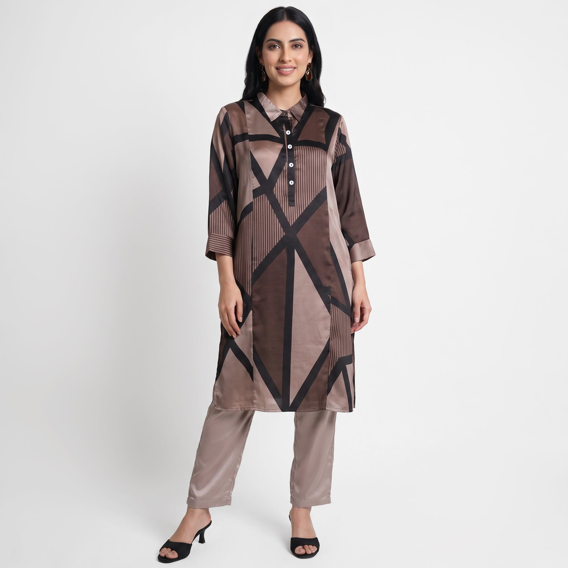 Printed Collar Kurta with Pant Set