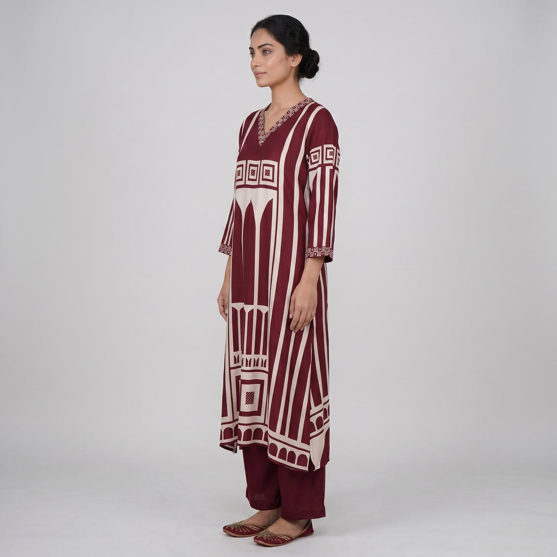 Printed V-Neck Kurta with Pant Set