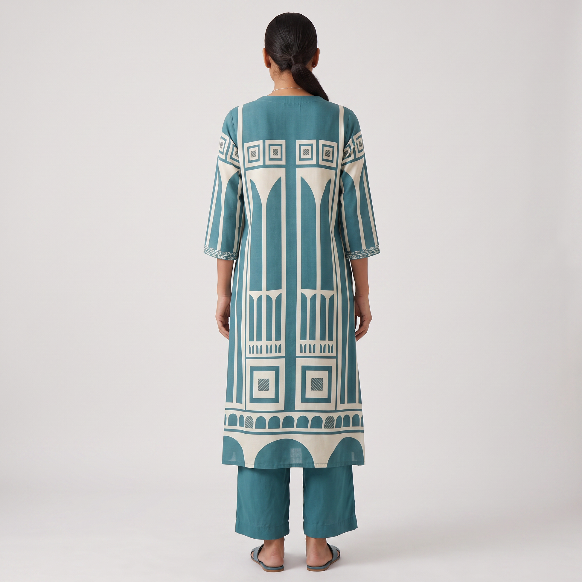 Printed V-Neck Kurta with Pant Set